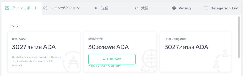 ADA(エイダ)ステーキング報酬