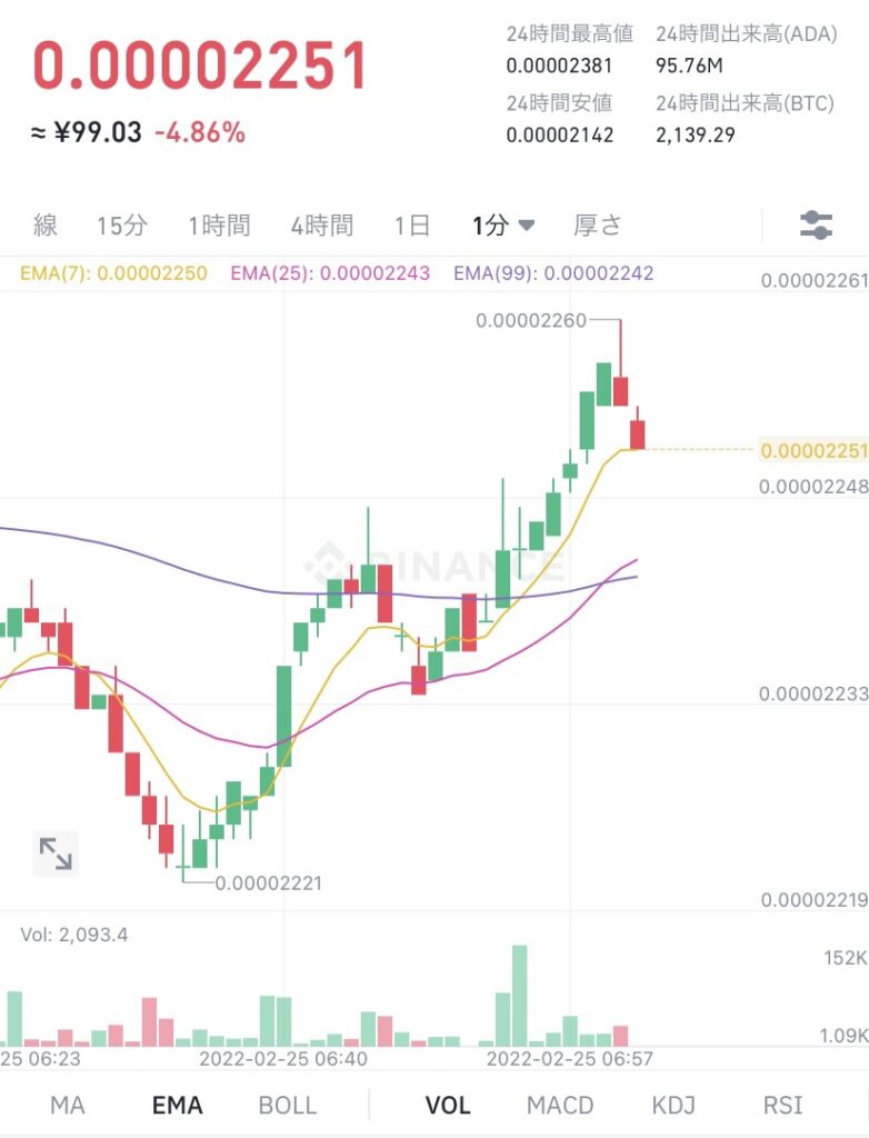 令和4年2月25日 ADA (エイダ)コイン ビットコイン建