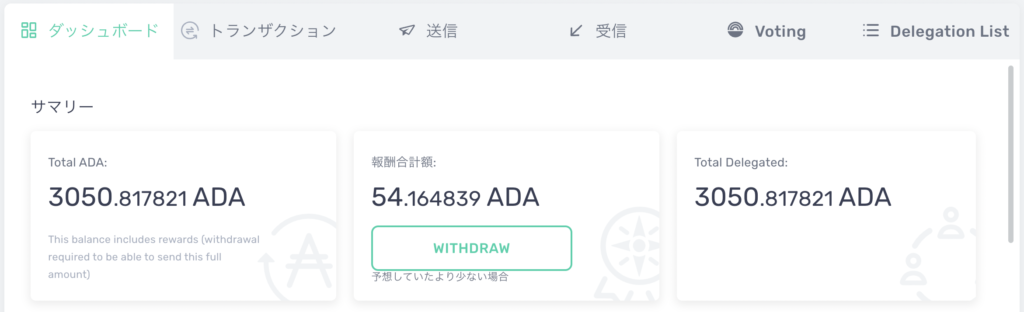 ADA(エイダ)ステーキング報酬