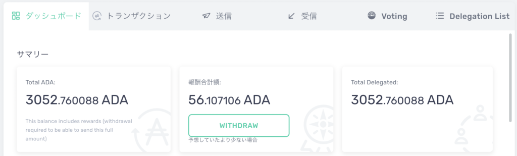 ADA(エイダ)ステーキング報酬
