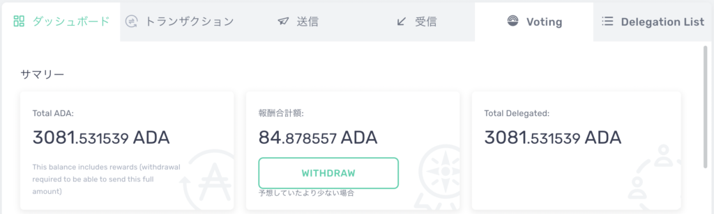 ADA(エイダ)ステーキング報酬