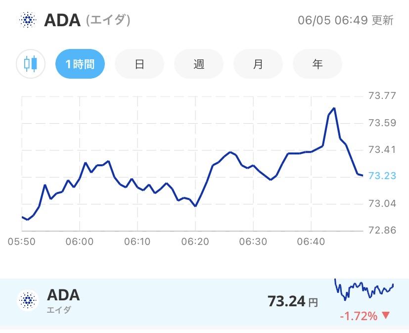 令和4年6月5日のADA (エイダ)コインの価格@Bitpoint