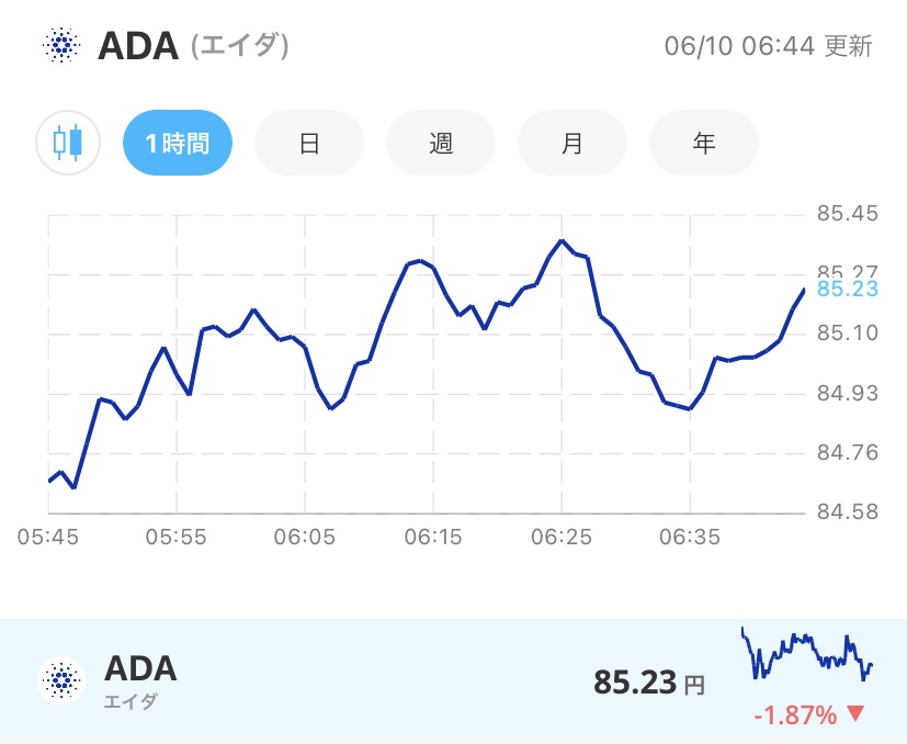 令和4年6月10日のADA (エイダ)コインの価格@Bitpoint