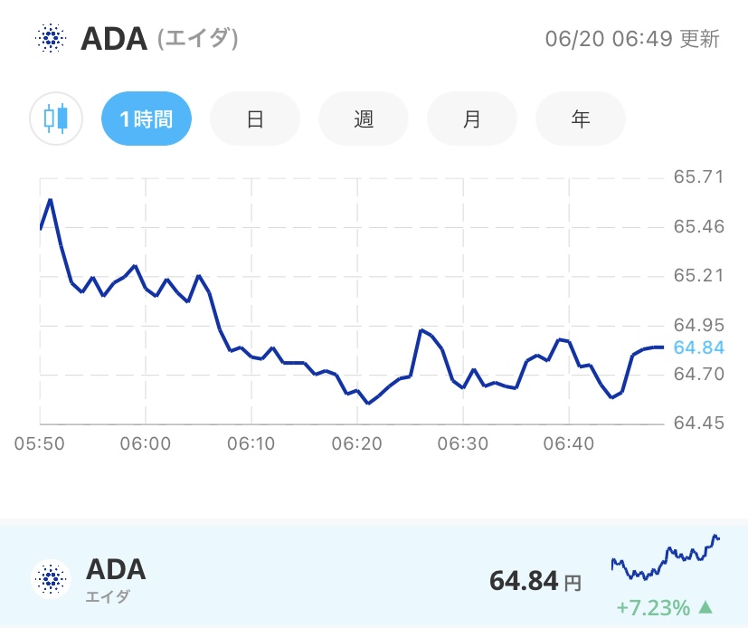 令和4年6月20日のADA (エイダ)コインの価格@Bitpoint