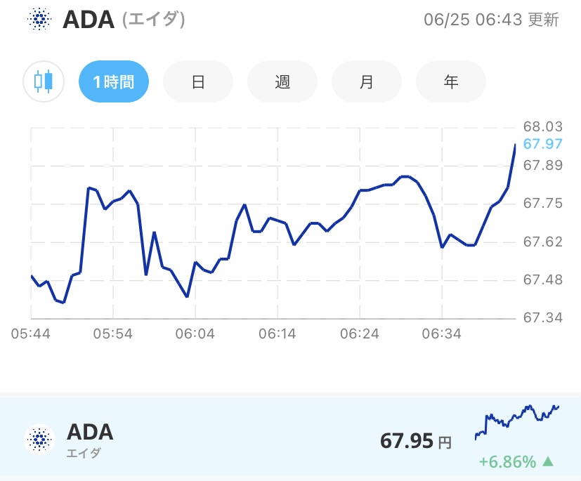 令和4年6月25日のADA （エイダ）コインの価格＠Bitpoint